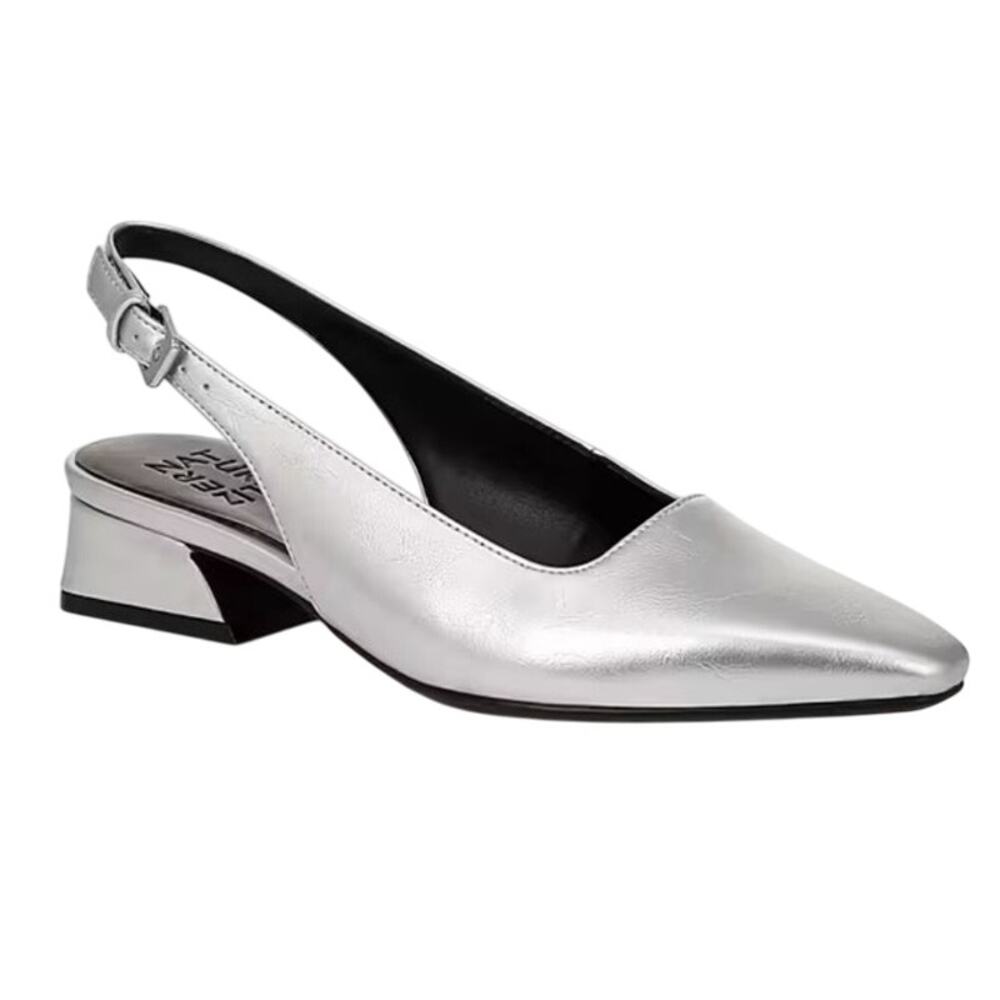 Naturalizer Silver Square Toe Sling Back Ginger Pumps Size 8